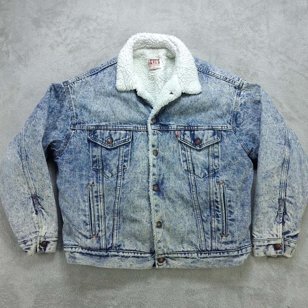 Vintage Levis Mens Sherpa Lined Acid Wash Denim Trucker Jacket Large Made in USA